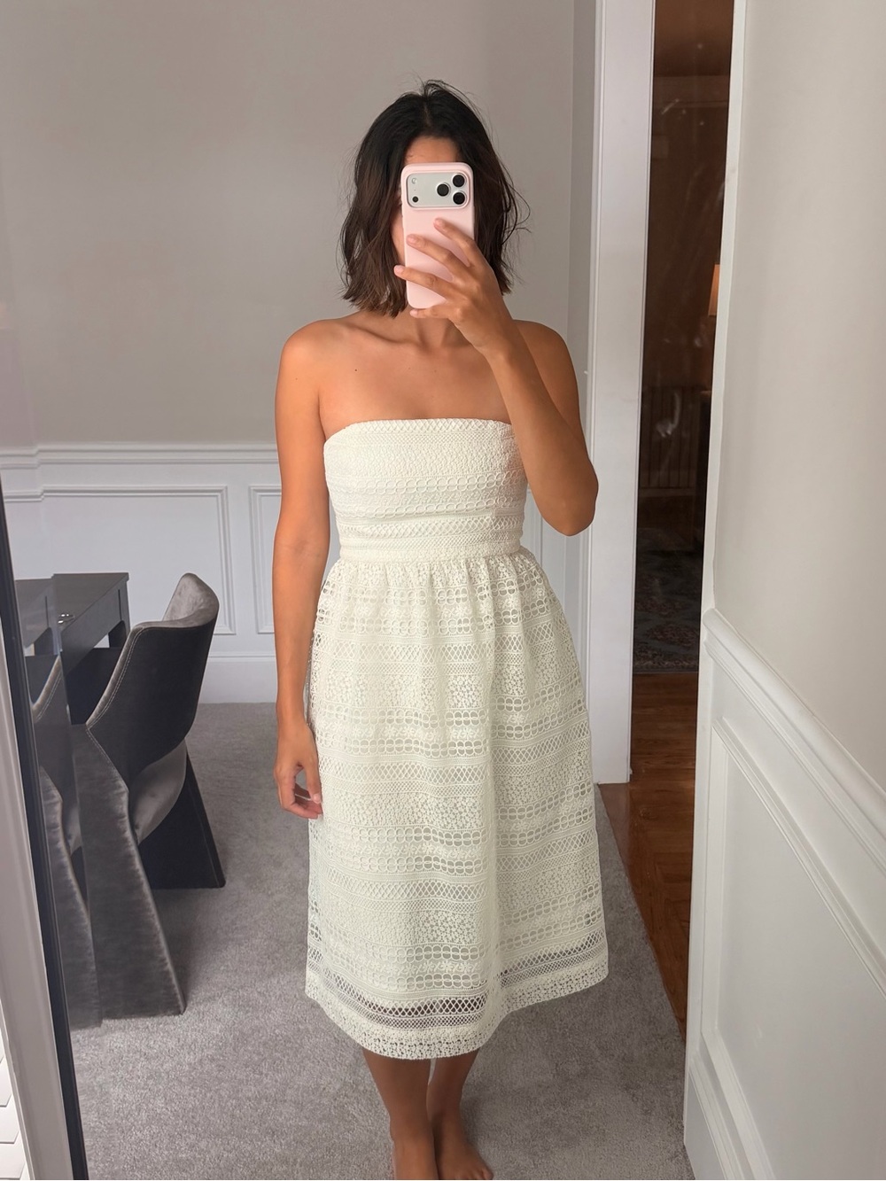 J. Crew Strapless Cream Lace Midi Dress